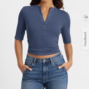 NEW! Express Fitted Ribbed Elbow Sleeve Henley | Size M | Slate Blue